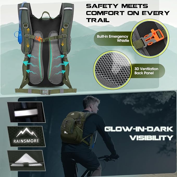 Hydration Backpack with Water Bladder, 18L Lightweight Hiking Backpack for Women&Men Small Insulated Hydration Water Pack for Hiking, Running, Cycling, Biking