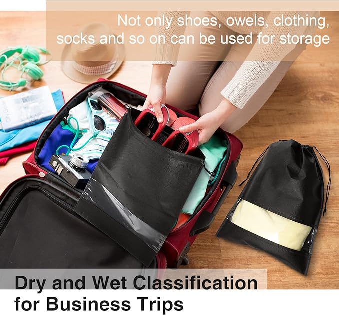 50 Pieces Shoe Dust Bags Shoe Bags for Travel Shoe Bags for Storage Shoe Storage Bag Non-Woven with Rope for Men and Women Large Shoes Storage Packing Pouch Organizers