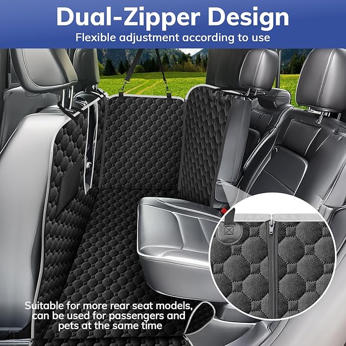 Mancro Truck Back Seat Pet Cover for Dogs, XXL Dog Hammock for Truck with Zipper Side Flap, Waterproof Floor Backseat Covers for Full Size Crew Cab Trucks with Fold Up Seats, for Ford F150 Accessories