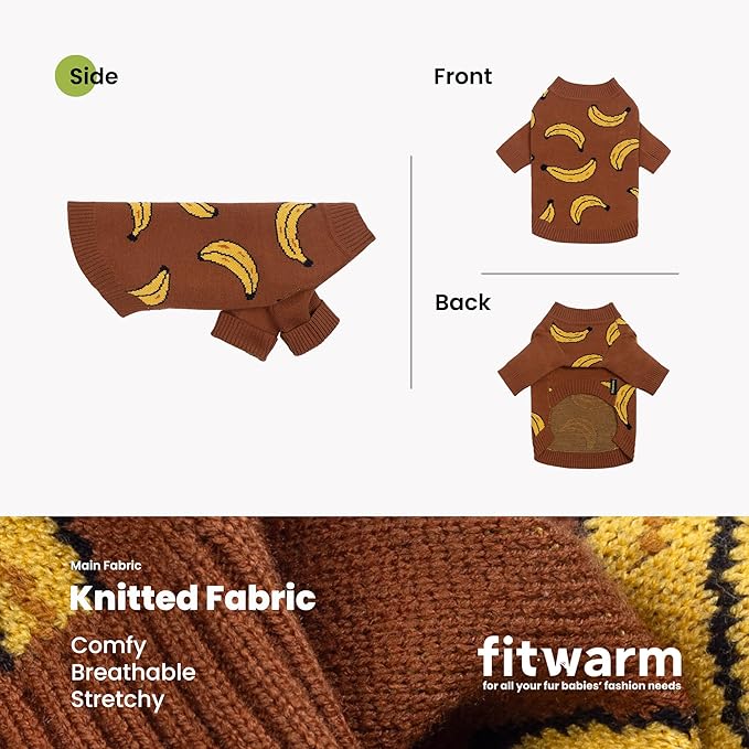 Fitwarm Banana Dog Sweater, Thermal Dog Winter Clothes for Small Dogs Boy Girl, Pet Outfit, Brown, Yellow, Large