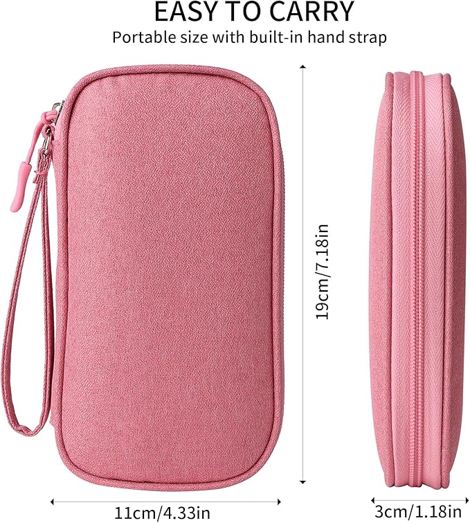 Pink Universal Cable Organizer - Electronics Accessories Bag for Charger, Phone, Memory Card & Travel Gadgets