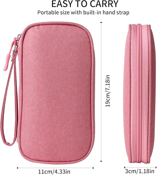 Pink Universal Cable Organizer - Electronics Accessories Bag for Charger, Phone, Memory Card & Travel Gadgets