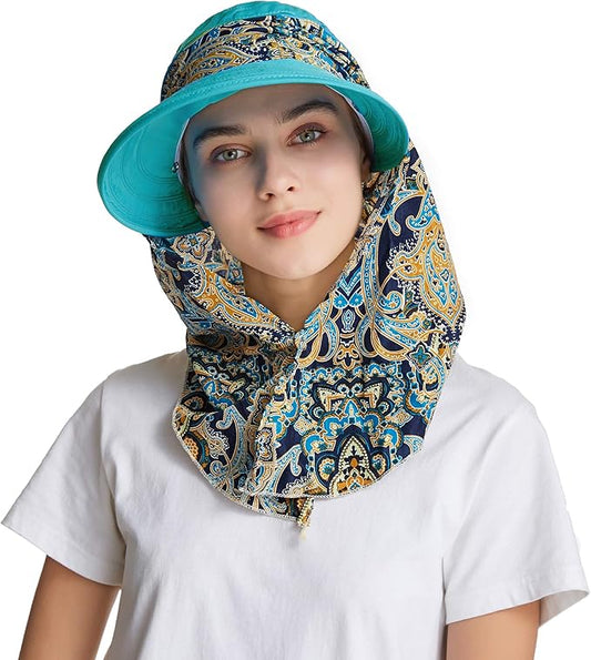 icolor Women Sun Hats UPF 50 Sun Protection Hat Summer Outdoor Neck Shield Flap Visor Hat Ponytail Hats Wide Brim Beach Hat