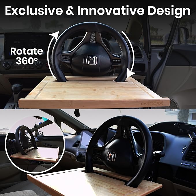 Essential Steering Wheel Tray - Car Table for Meal, Multipurpose Steering Wheel Table for Travelers, Table and Laptop Holder, Laptop Tray for Work