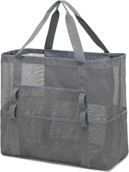 Mesh Beach Bag, Large Beach Tote with Zipper Pocket for Family Pool Bag for Toys & Vacation Essentials