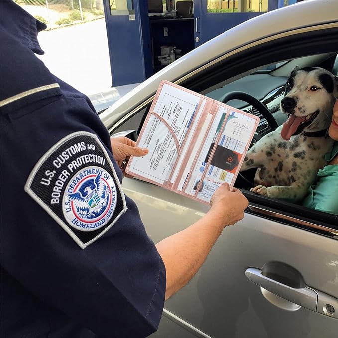 Premium Car Registration & Insurance Card Holder with Magnetic Shut, Vehicle Glove Box Car Organizer - For Documents, Cards, License (Rose gold)