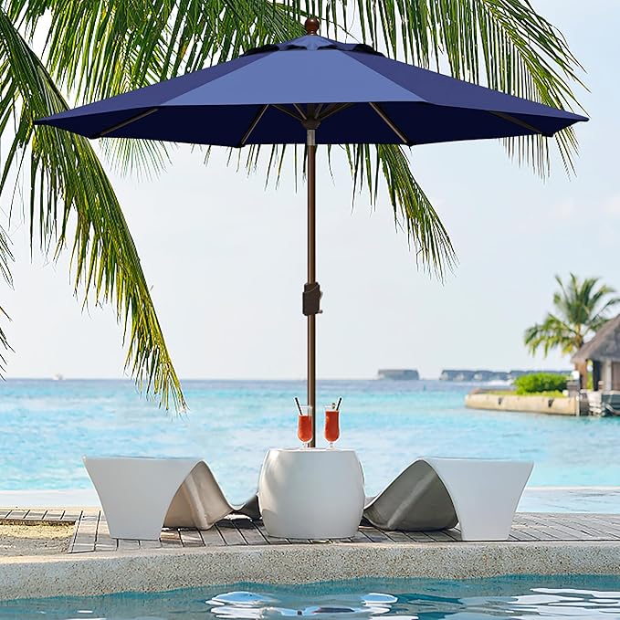 EliteShade USA 10-Year-Non-Fading 9Ft Market Umbrella Patio Umbrella Outdoor Table Umbrella with Ventilation, Navy Blue