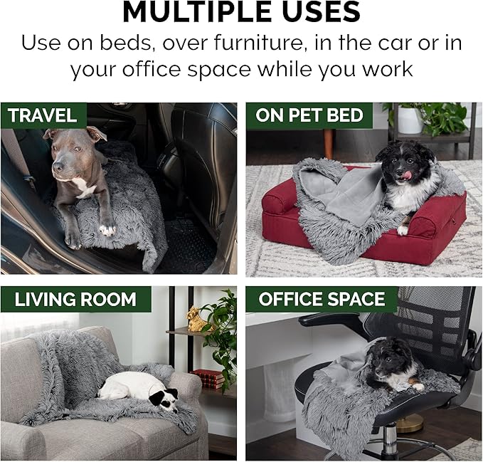 Furhaven Waterproof Throw Blanket for Dogs & Indoor Cats, Washable - Shaggy Plush Calming Long Faux Fur & Velvet Dog Blanket - Gray, Small