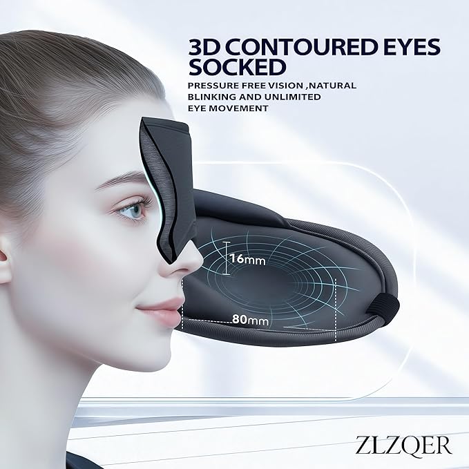 Ultra-Thin 3D Sleep Mask for Side Sleepers, Men, Women, Lash Extensions – Soft, Breathable and Lightweight Blackout Sleeping Eye Mask for Travel, Naps, Airplane, Adjustable, Mens (Black)