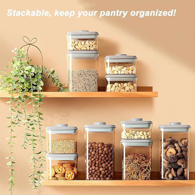 Kahyeets Airtight Food Storage Containers with Lids Pop Up Containers Pasta Organizer for Kitchen Pantry Cereal Snack Flour Sugar Coffee (3pc 1200ml / 1.26qt)