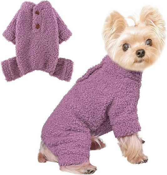 Dog Sweaters for Small Dogs Winter Dog Pajamas Sized Dogs Boy Girl Fleece Pet Clothes Puppy Outfit 4 Legs Jumpsuits for Chihuahua Yorkie Cat Apparel, Purple, M
