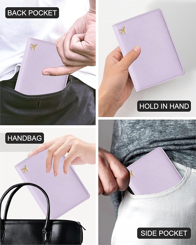 PU Leather Passport Holder Covers Case, Waterproof Rfid Blocking Travel Wallet Passport Holder(Lavender Mist)