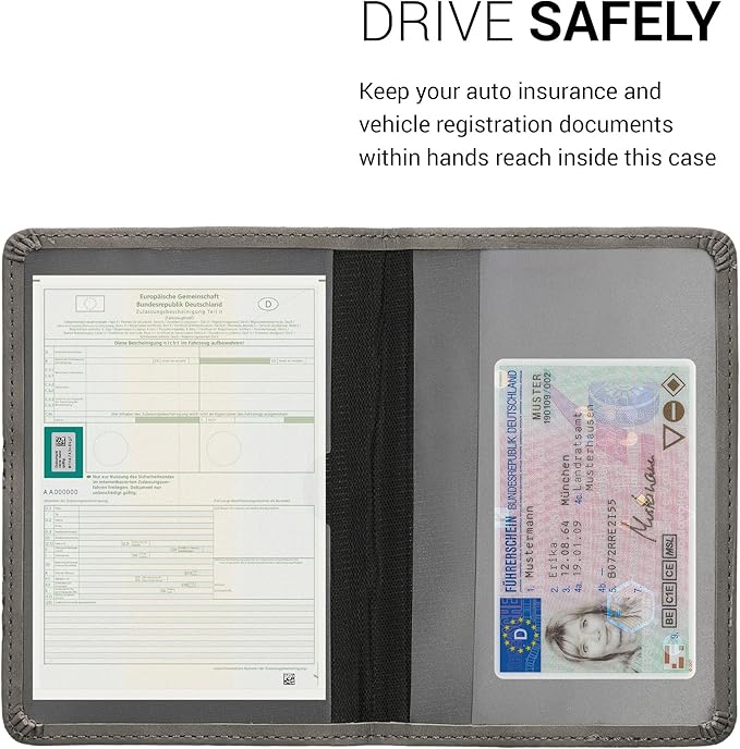 kwmobile Registration and Insurance Holder - Car Document Holder for Vehicle Documents and Cards - PU Leather with Design - Grey