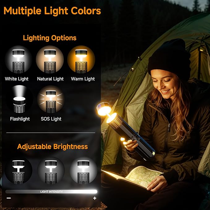 Rechargeable 21000mAh Camping Light, Telescopic Camping Lights, Collapsible Magnetic Camping Lantern with Stand IPX6 Waterproof Flashlights, Camping Lamp for Emergency, Hiking (Black)
