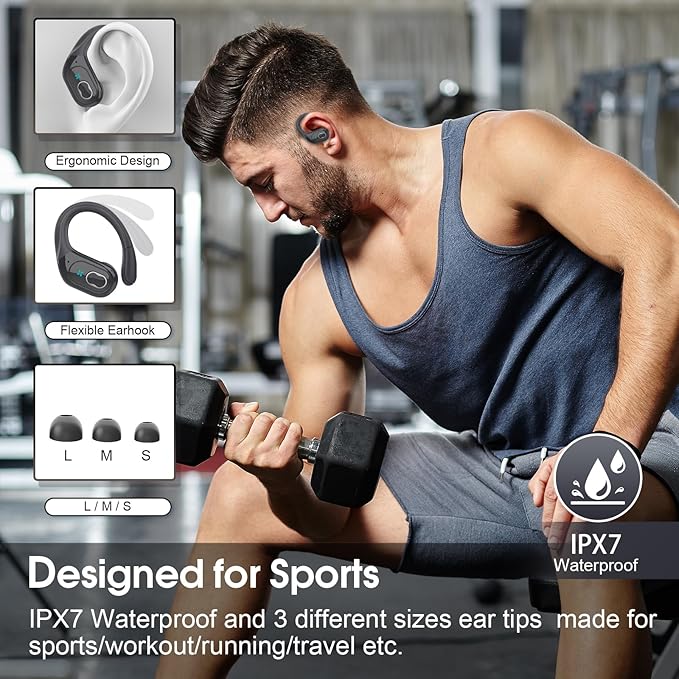 Wireless Earbuds 75hrs Bluetooth 5.4 Headphone Sport, 2026 Bluetooth Earbuds Stereo Deep Bass Over Ear Bud with Earhooks, ENC Noise Cancelling Mic, IPX7 Waterproof Earphone for Gym, Iron Gray
