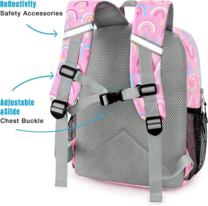 STEAMEDBUN Kids Backpack for Girls, Rainbow Kindergarten Backpack for Toddler Girls Age 3-8