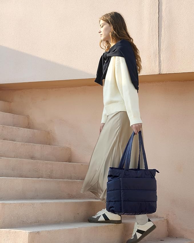 BAGSMART Tote Bag for Women, Lightweight Puffy Tote Bag with Compartments Shoulder Bag Handbag for Travel, Work, Gym