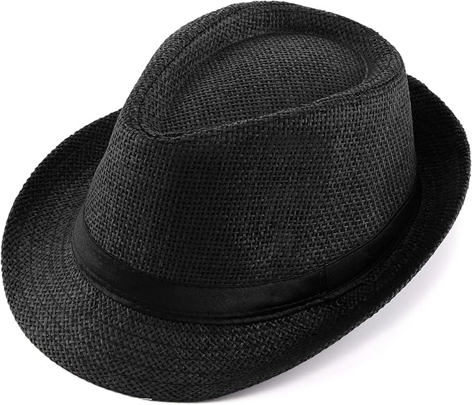 FALETO Unisex Summer Panama Straw Fedora Hat Short Brim Beach Sun Cap Classic