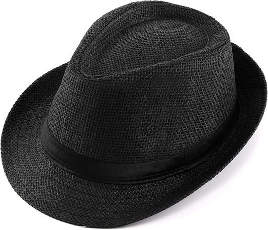 FALETO Unisex Summer Panama Straw Fedora Hat Short Brim Beach Sun Cap Classic
