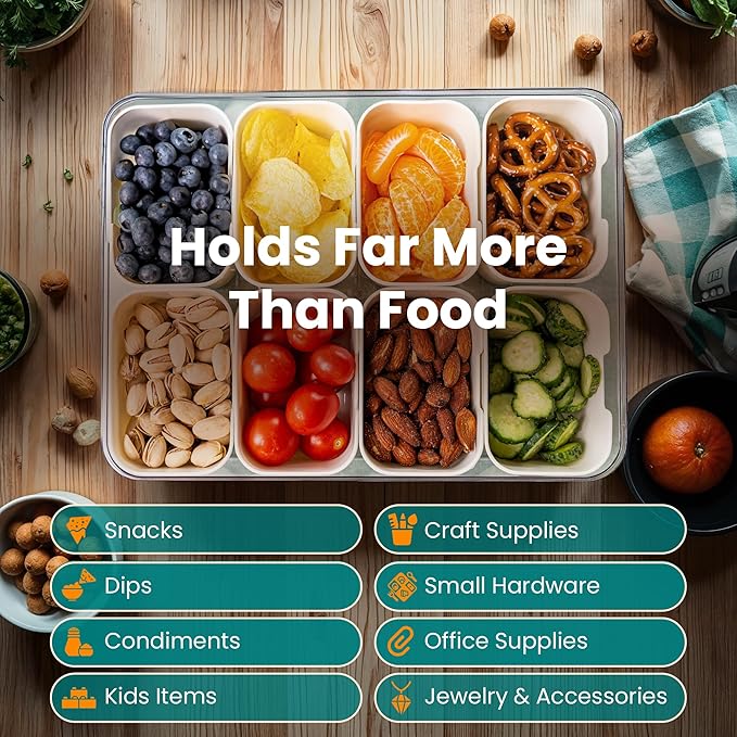 Dishwasher Safe Snackle Box Container 11 Removable Compartments - Divided Serving Tray with Lid and Handle - Portable Snack Box BPA Free - Premium PCTG Plastic Snack Tray