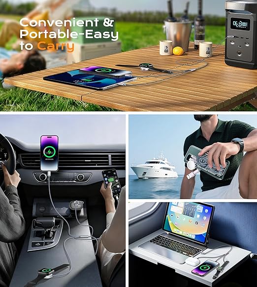 Temdan for Travel Vacation Essentials,3 in 2 USB C Cable for Apple Watch Charger/iPhone 17 Charger/Lightning,Multi Charging Cable Cord,Camping Essentials,Portable Designed for iWatch &iPhone 16-12-6FT