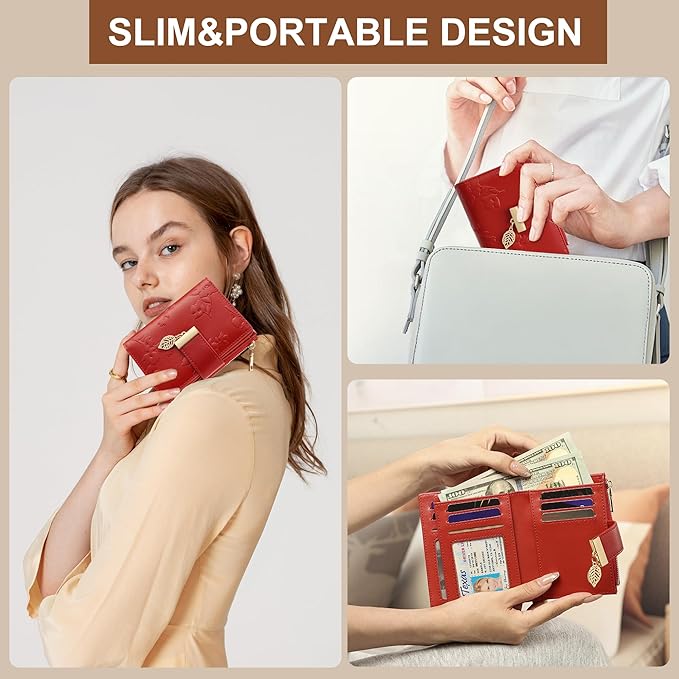 yiijay Small Wallet Women RFID Blocking Leather Bifold Wallet Credit Card Holder for Women Ladies Compact Wallet Mini Purse With Zipper Pocket