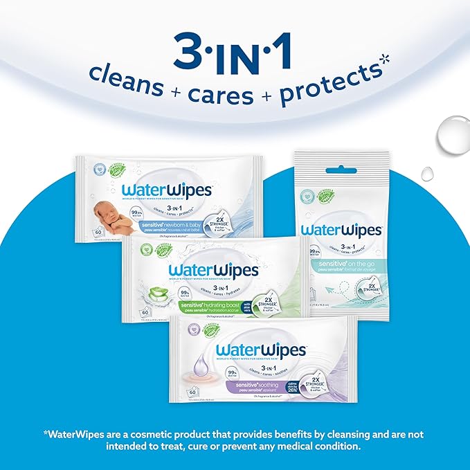 WaterWipes On The Go Wipes, 99.9% Water-Based Wipes for Travel, Sports, and to Refresh Skin, Unscented & Hypoallergenic, 28 Count (2 Pack)