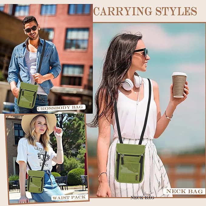 Passport Holder for Travel, Neck Pouch Travel Wallet With RFID Blocking, Waterproof Lightweight Passport Wallet for Women and Men (Green)