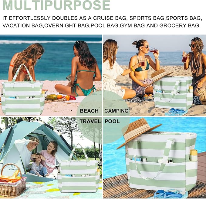 Bluboon Waterproof Beach Tote Pool Bags for Women Ladies Extra Large Carry On Bag With Wet Compartment for Weekender Travel