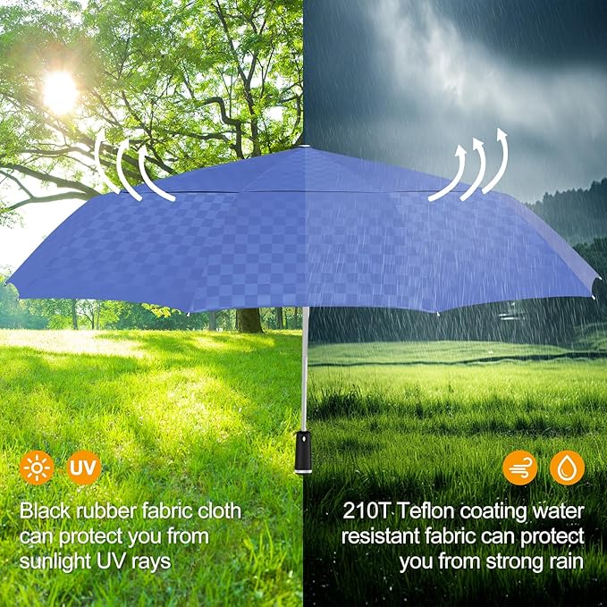 Satol 46/54/62 Inch Large Golf Umbrella, Windproof 10 Ribs Automatic Open/Close Oversize Double Canopy Vented Portable Folding Travel Umbrellas, UPF 50+ Sun & Rain Compact Umbrellas for Outdoor