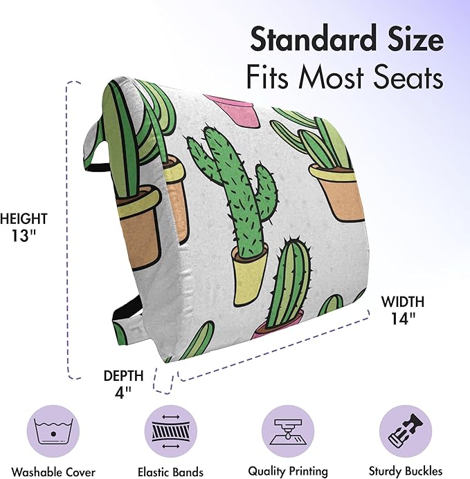 Ambesonne Cactus Lumbar Back Support Pillow, Vases and Pots with Flowers Cartoon Drawing Colorful Summer Plants Design, High Density Foam for Office Chairs Car Seats, 14" x 13", Peach Pink Green