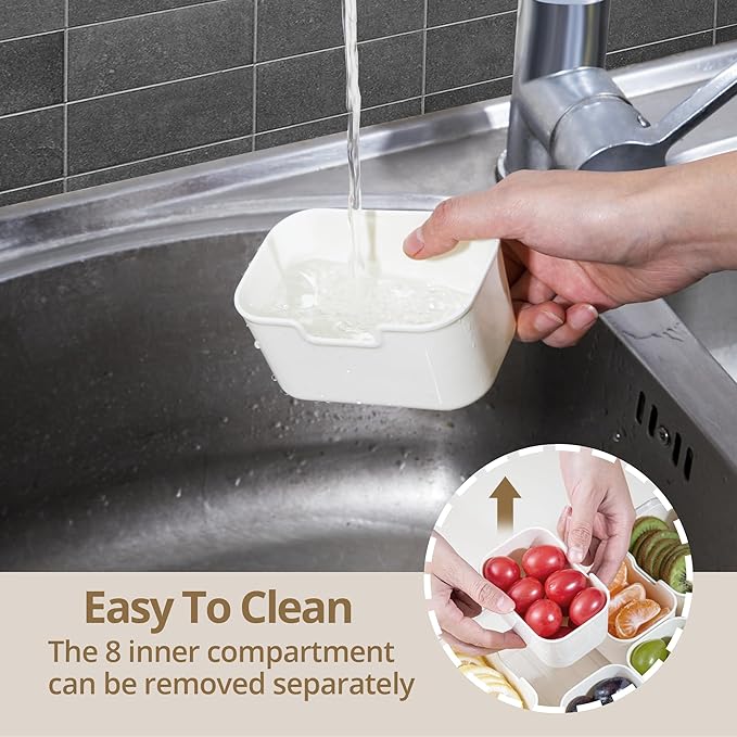 2 Pack Snackle Box Container with 8 Compartments, Clear Divided Serving Tray with Lid and Handle, Snack Bentobox for Charcuterie, Candy, Fruits, Nuts, Picnic, Travel, Beige