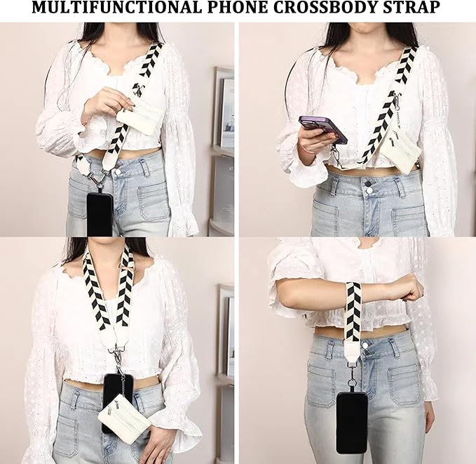 Crossbody Body Phone Holder for Women, New Phone Strap with Zippered Pouch, Adjustable Crossbody Strap (White)