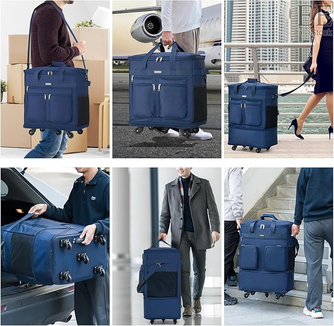 MILADA Expandable Luggage Bags for Travel Foldable Suitcase with Wheels Collapsible Rolling Travel Duffle Bag Lightweight Large Suitcases without Telescoping Handle, Blue