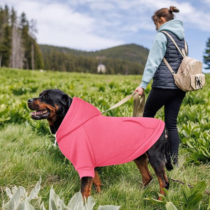 3XL Dog Sweaters for Large Dogs,Dog Hoodie,Cozy Fleece Interior Sweatshirt with Hood & Pocket,Leash Hole,Pet Clothes Sweater for Small,Medium,and Large Dogs,Pink&3XL