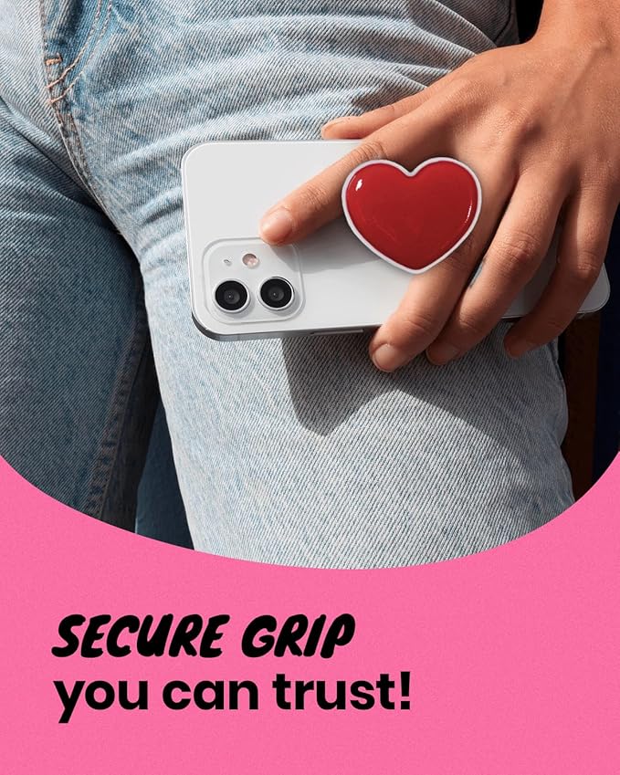 OnTheGrip Cute Solid Macaron Color Heart Shape Collapsible Mobile Phone Grip Stand Holder for Smartphone Tablet Cell Phone Accessory (Red)