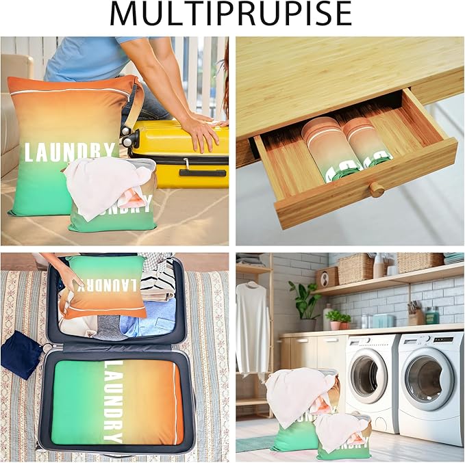 2 Pcs Large Travel Laundry Bag - Waterproof Wet Dry Bag for Gym, Swimming, Yoga - Washable Dirty Clothes and Bathing Suit Workout Bag (Green+Orange)