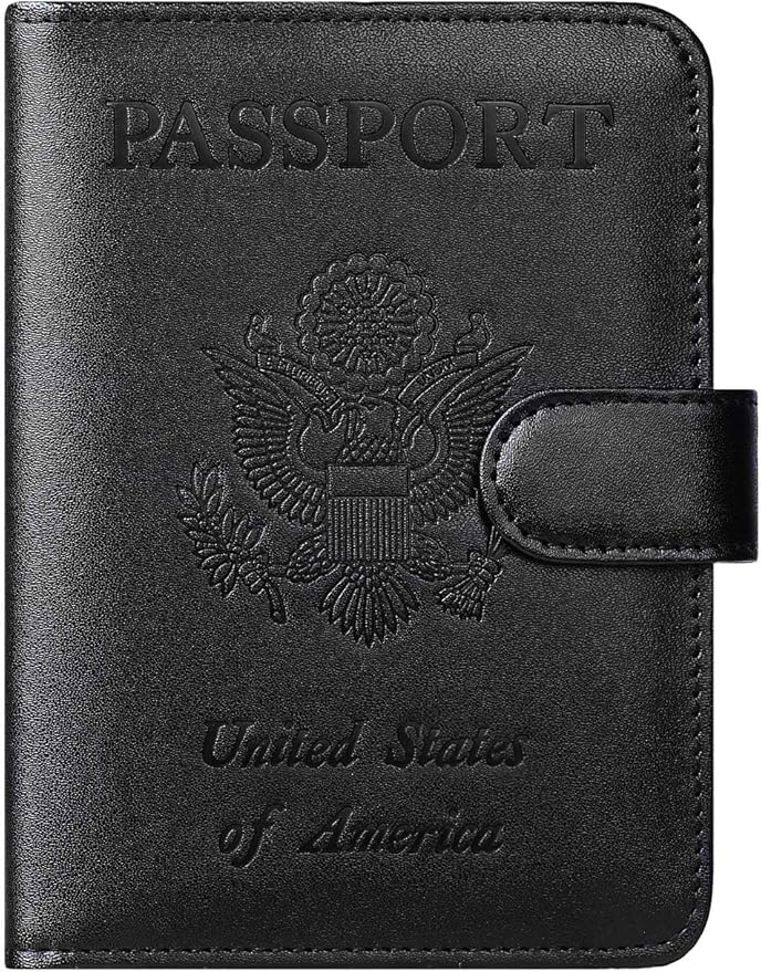 Passport Holder Cover Wallet RFID Blocking Leather Card Case Travel Accessories for Women Men (Black)