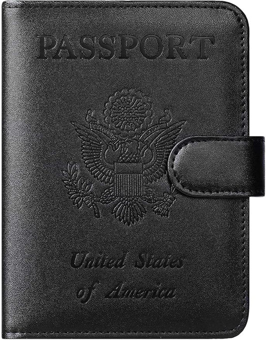 Passport Holder Cover Wallet RFID Blocking Leather Card Case Travel Accessories for Women Men (Black)