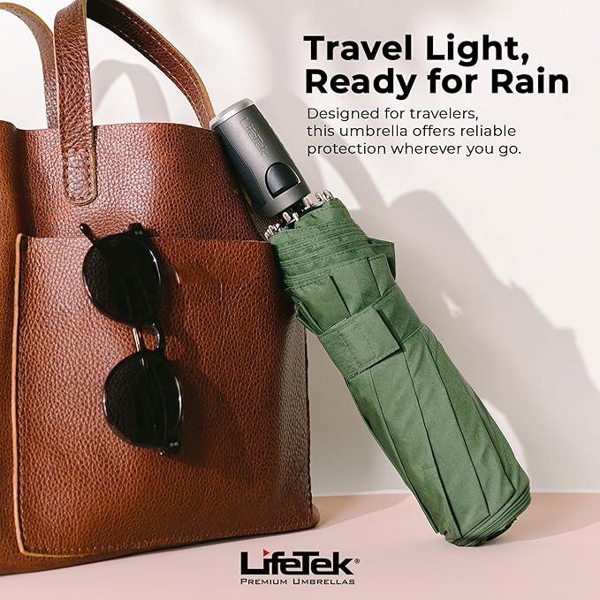 LifeTek Premium Travel Umbrella - Windproof & Compact for Men & Women, Automatic Open Close, Fits in Purse Laptop Bag or Backpack, Strong Frame for Heavy Rain & Sun UV Protection