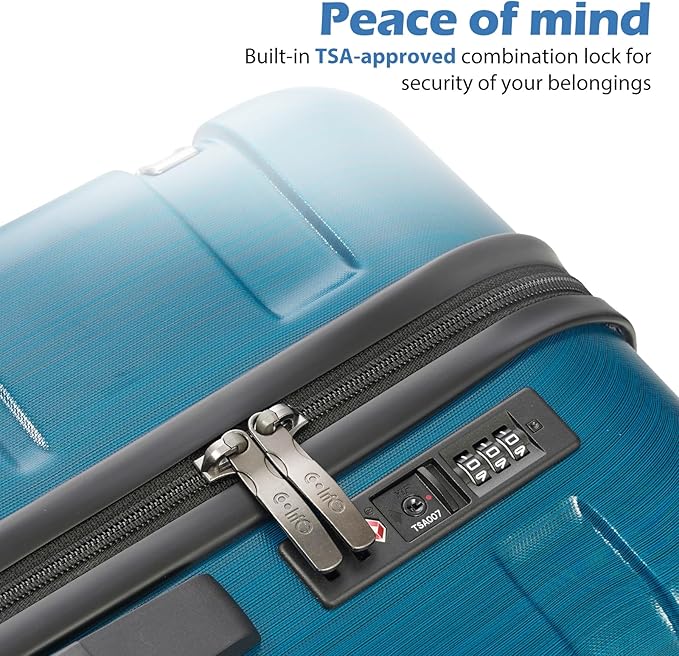 Coolife 3-Piece Luggage Set with Expandable 28-Inch Suitcase, PC+ABS Spinner (20/24/28 Inch, Caribbean Blue)