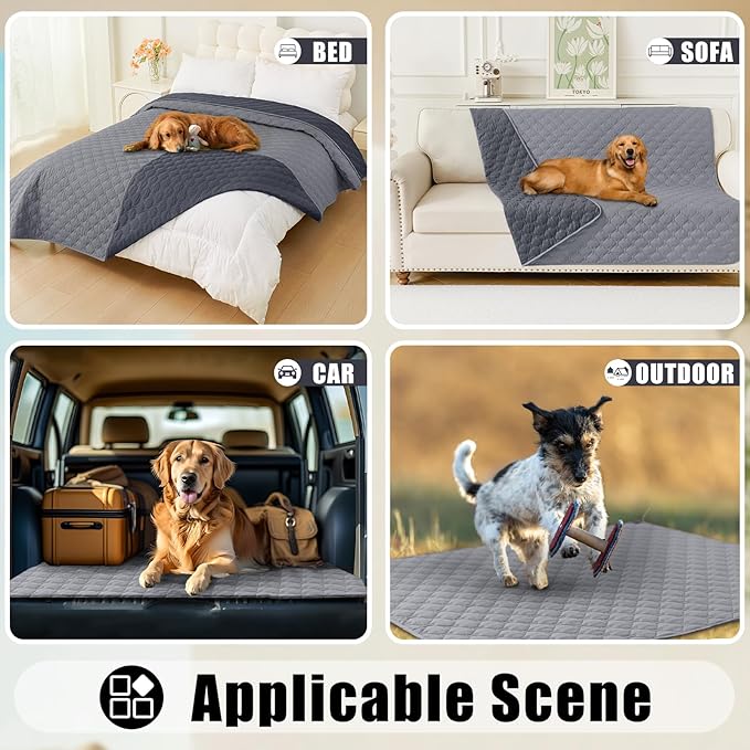 Smiry Waterproof Dog Bed Cover Blanket, Soft Reversible Pet Blanket, Washable Leakproof Cats Dogs Couch Cover for Sofa, Couch, Furniture, Plaid (82x82 Inch, Grey/Dark Grey)