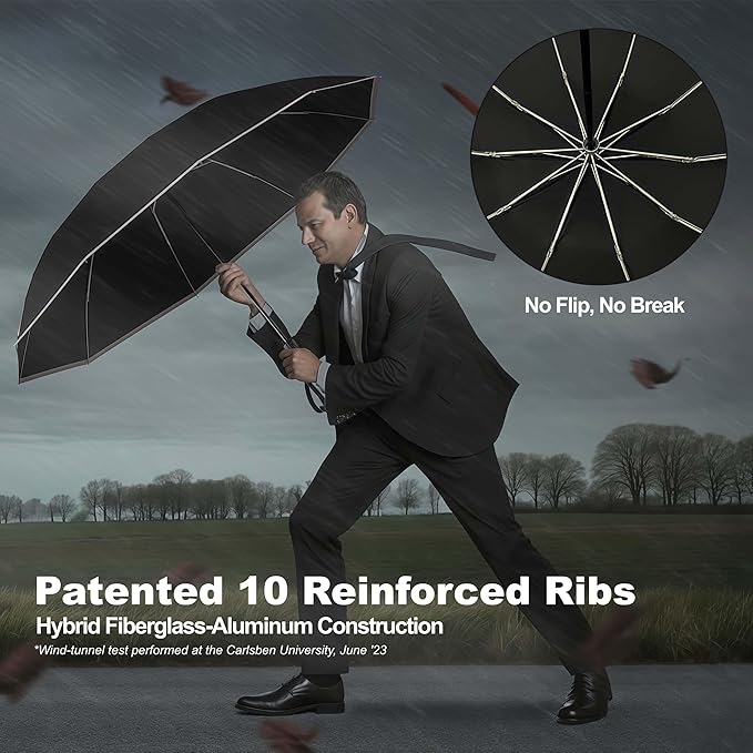 Rappeo 4-in-1 Inverted Travel Umbrella Compact, Automatic Large Umbrellas for Rain & Sun, Portable Windproof Umbrella for Backpack, Reverse Folding Umbrella for UV with Reflective Strips,Lightweight