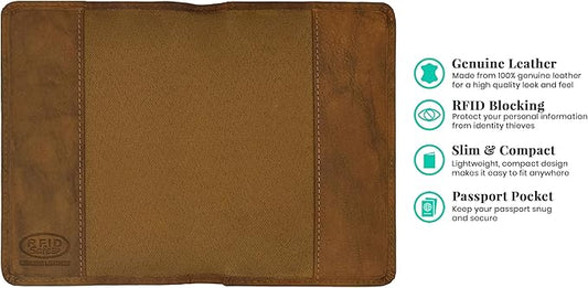 Personalized Monogrammed Antique Saddle Leather RFID Passport Cover Holder and 2 Luggage Tags