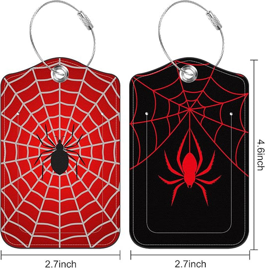 2 PCS Leather Luggage Tags for Suitcase Spider and Spider Web Travel Luggage Tag with Privacy Flap Name ID Label and Metal Loop for Travel Bag Suitcase