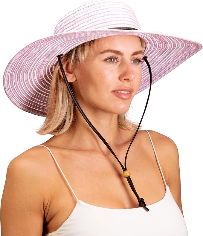 Sloggers Women's Wide Brim Braided Sun Hat with Wind Lanyard - UPF 50+ Maximum Sun Protection