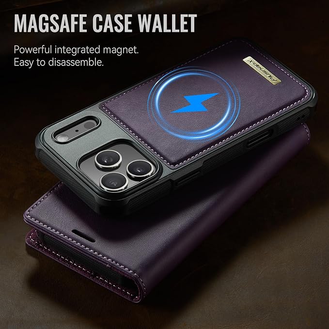 PlusnapX Wallet Case for iPhone 17 Pro Max Compatible with Magsafe, 2-IN-1 PU Leather Flip RFID Blocking Card Holder Stand Shockproof Magnetic Detachable Cover for iPhone 17 Pro Max 6.9", Retro Purple
