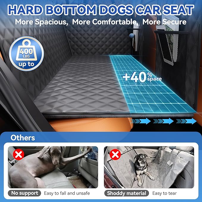 Pet Car Seat Cover Backseat - Upgraded Back Seat Extender for Dogs, 600D Scratchproof, PU Thickened, Waterproof Hammock, 400 lbs, Easy to Clean/Install, Universal for Cars SUV Truck, Pet Protector