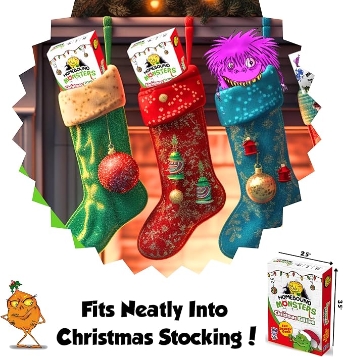 Kids Christmas Stocking Stuffers. Homebound Monsters – Christmas Edition. Small Stocking Stuffers for Kids 8-12. Easy and Fun Family Card Games and Winter Getaways. 2 Players