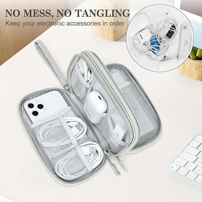 FYY Travel Cable Organizer Bag Pouch Electronic Accessories Carry Case Portable Waterproof Double Layers All-in-One Storage for Cord, Charger, Phone, Earphone Grey